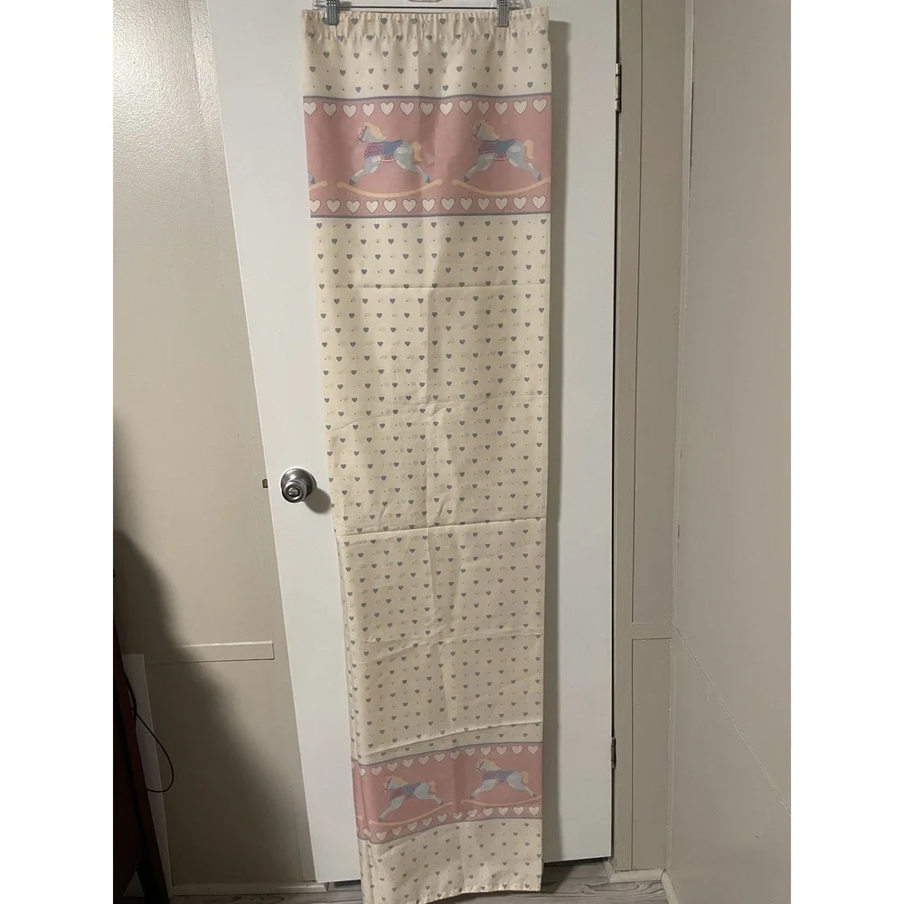 Vintage Shower Curtain Rocking Horse Blue Hearts Pink Granny Grannycore Cottage